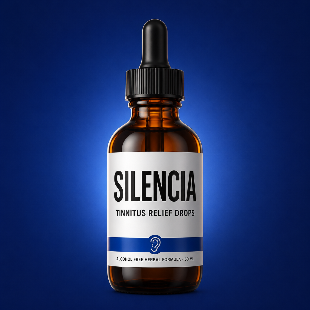 SILENCIA bottle on deep royal blue background